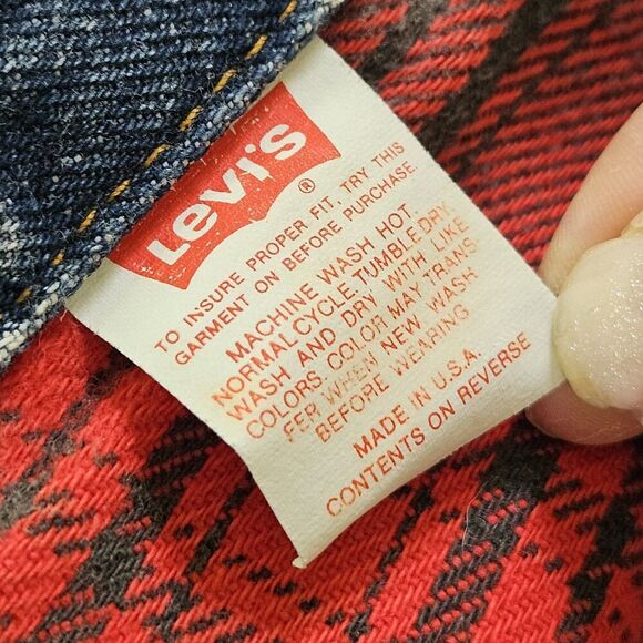 Vtg Levis 70417 9319 Blue Acid Wash Trucker Jacket Buffalo Plaid Lined Size M - Picture 4 of 14